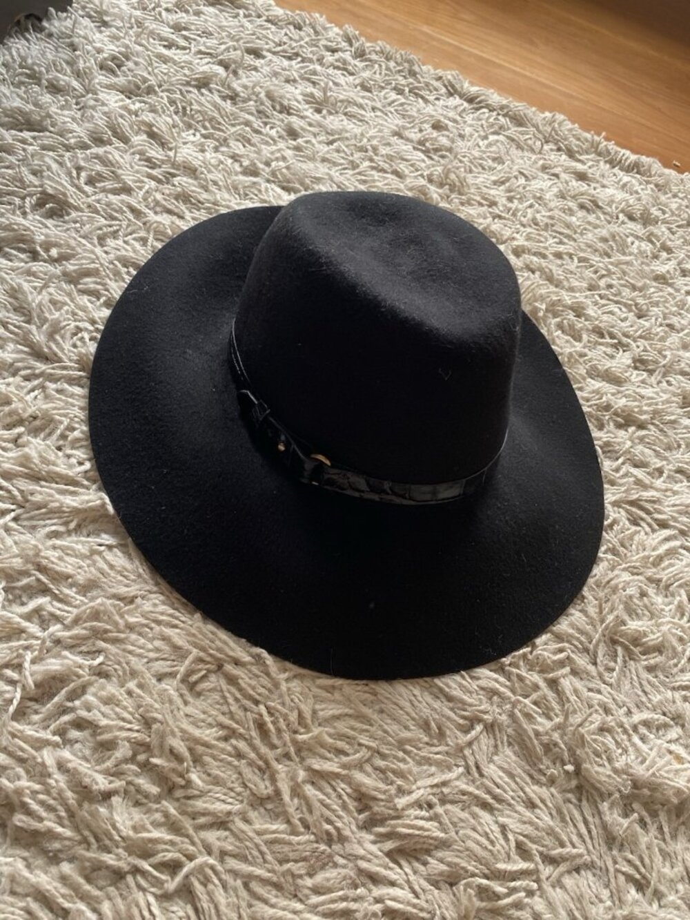Eric Javits New York Black Hat Wool Fedora Crocodile Embossed Leather Band - Picture 4 of 12